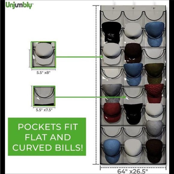 24 pocket over The-Door Cap Organizer with Clear Deep Pockets to Protect - Picture 6 of 6